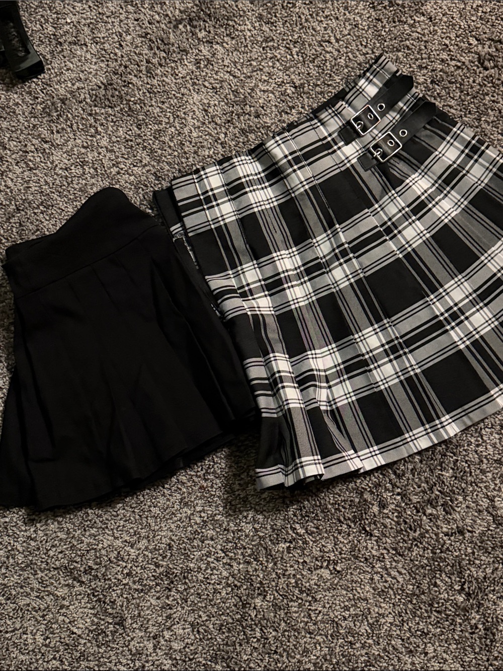 Black & White Plaid Buckle Mini Skirt -juniors and  black pleated